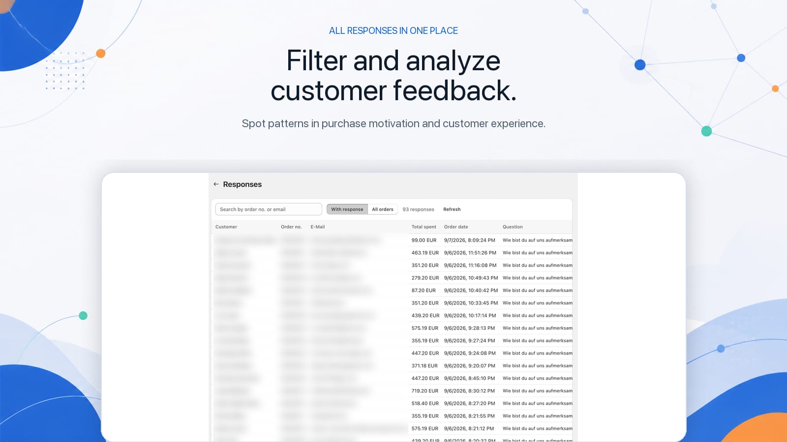 Survey responses linked to orders in FloziSurvey
